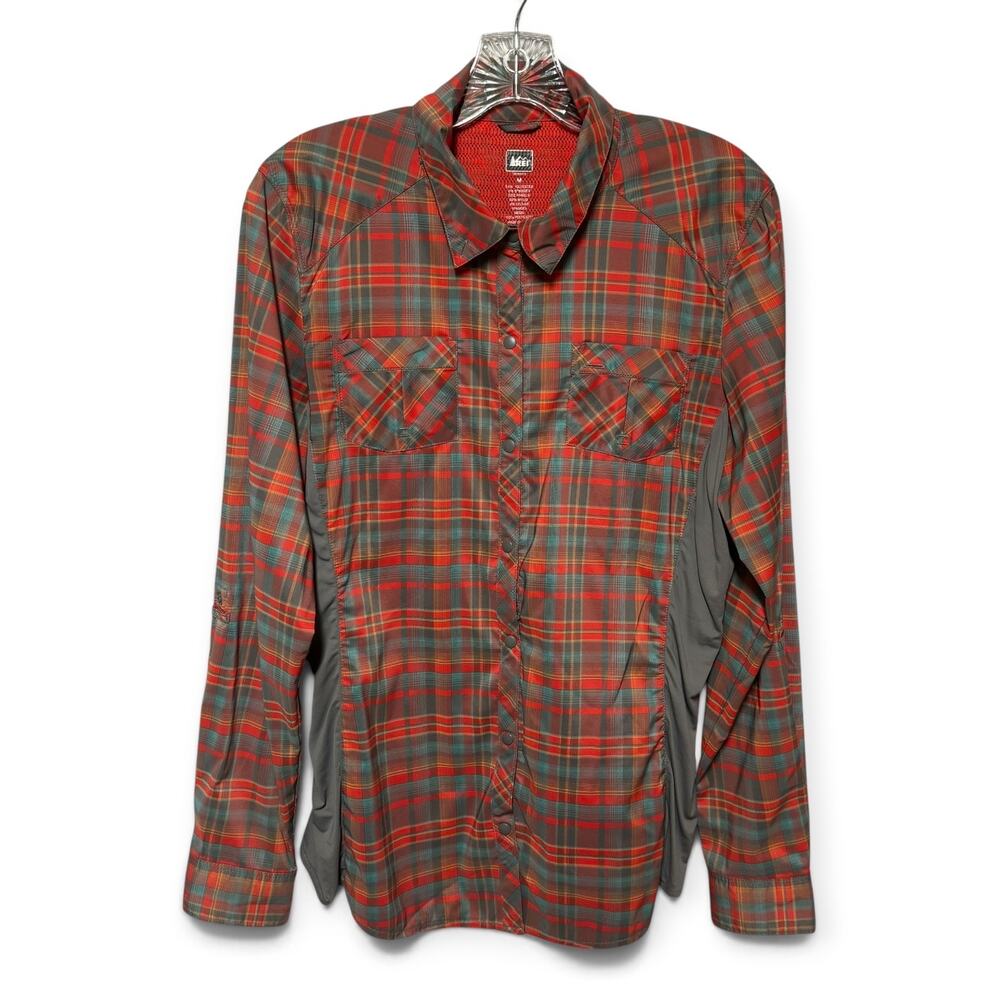 REI Co-op Plaid Shirt Long Sleeve Orange Gray Blue Medium